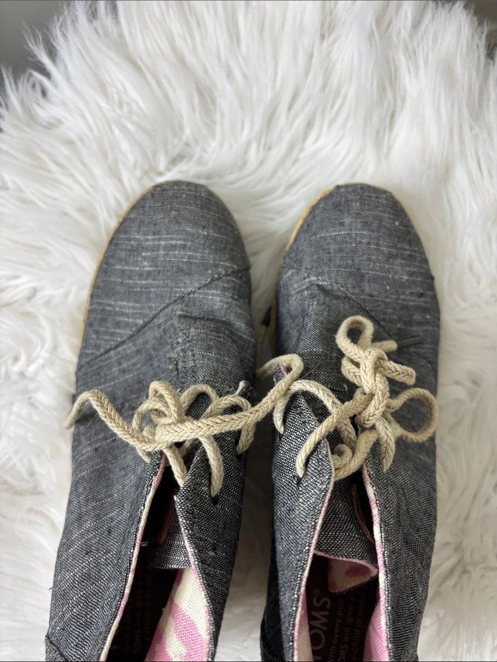 Toms Light Blue Gray Lace-Up Wedge Espadrille Size 7.5